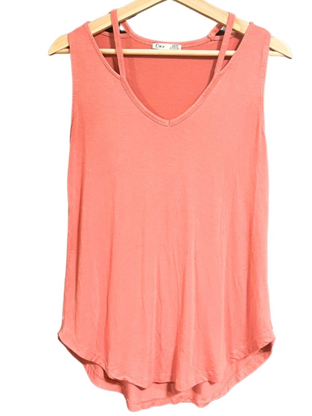 Dex Coral Pink V-Neck Double-Strap High-Low Tank Top – XS